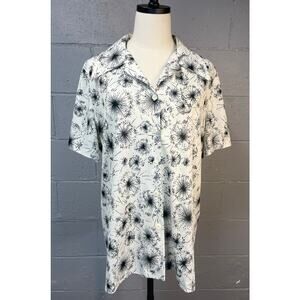 Vintage 1970s Polyester Disco Shirt Fireworks Novelty Print Black White Plus 2X